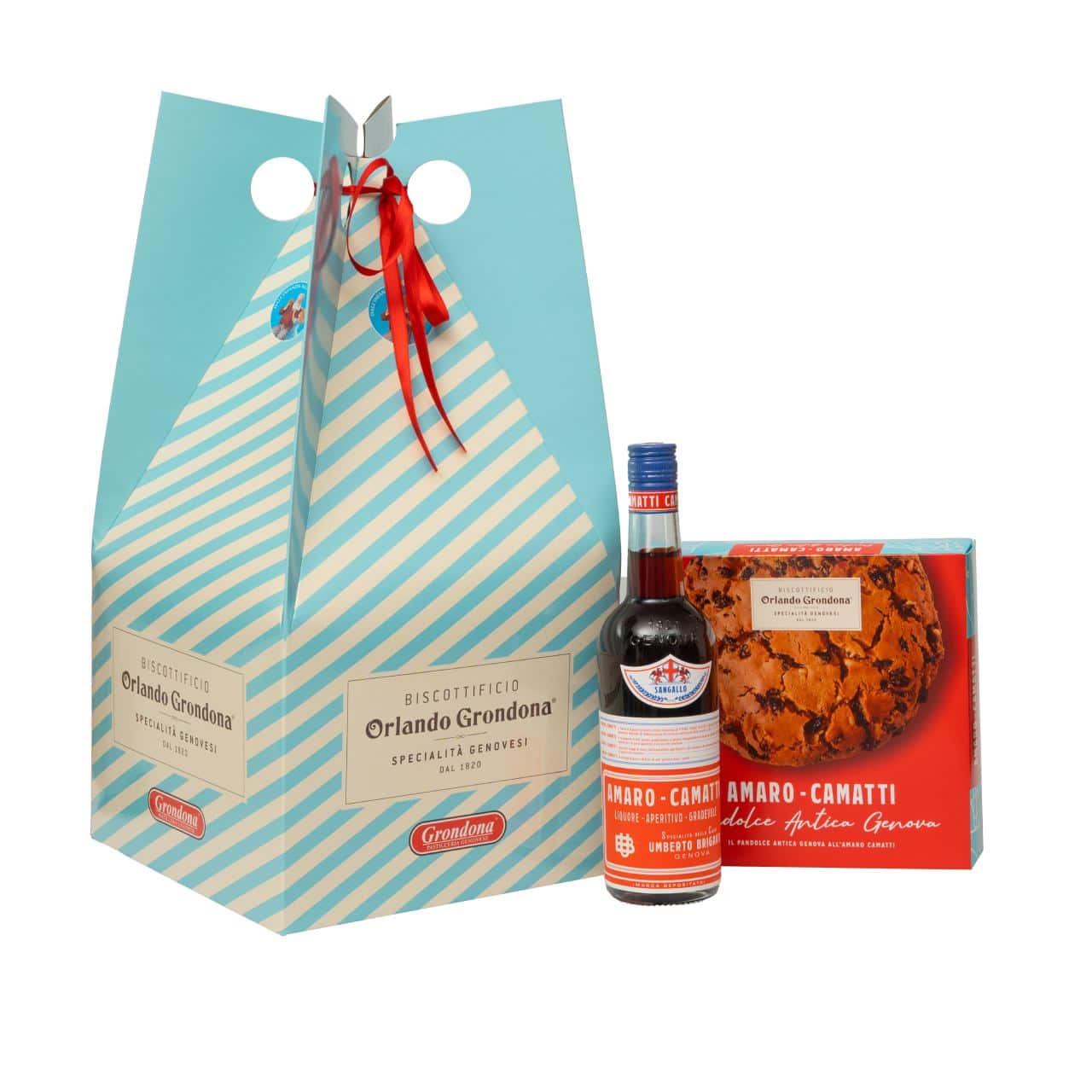 Piramide grondona con bottiglia amaro camatti e pandolce all'amaro camatti